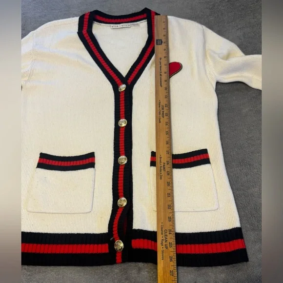 Alice + Olivia Bradford Stretch-Wool Cardigan Ecru Long Sleeve Women Small - Picture 6 of 8
